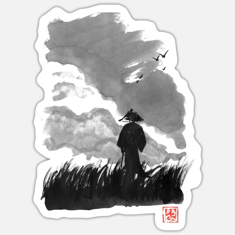 walking samurai - Sticker taille S (10 x 10 cm) - blanc mat