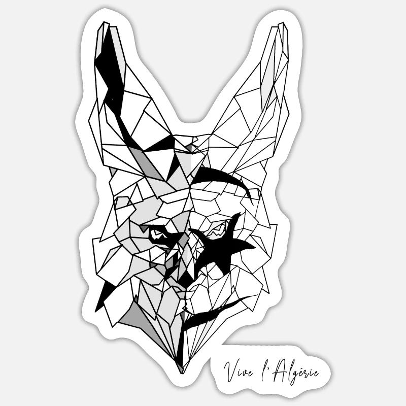 Fennec polygone drapeau de l'Algérie - Sticker taille S (10 x 10 cm) - blanc mat