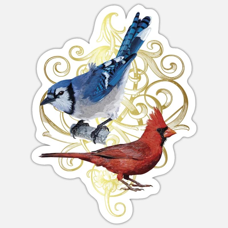 Der nördliche Kardinal und der blaue Eichelhäher Sticker Größe S (10 x 10 cm)