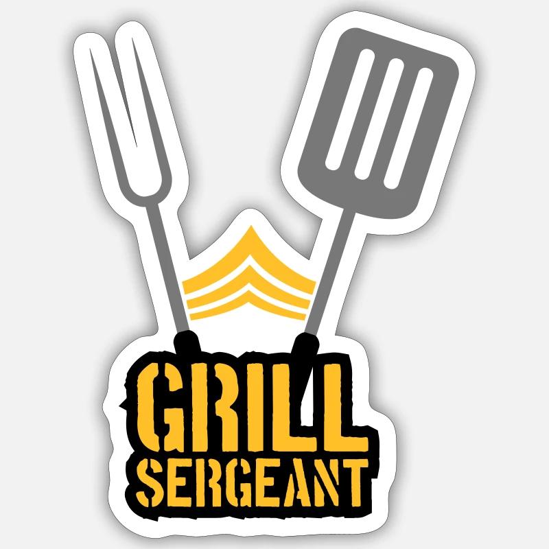 Grillparty Grill Sergeant Barbecue - Sticker Größe S (10 x 10 cm) - Mattweiß