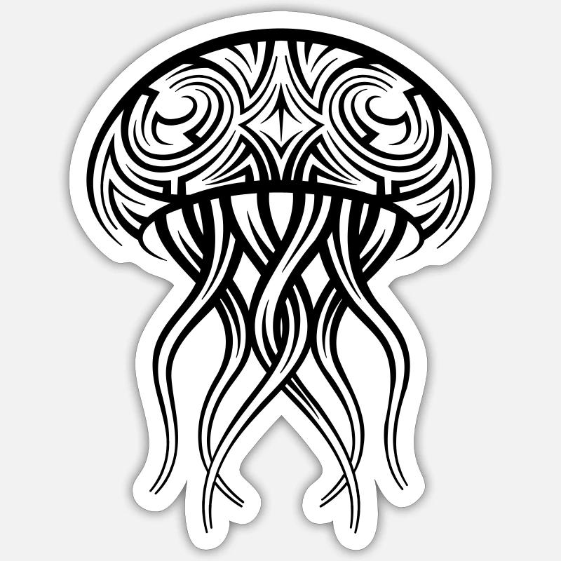 Tatouage tribal de méduse - Sticker taille S (10 x 10 cm) - blanc mat