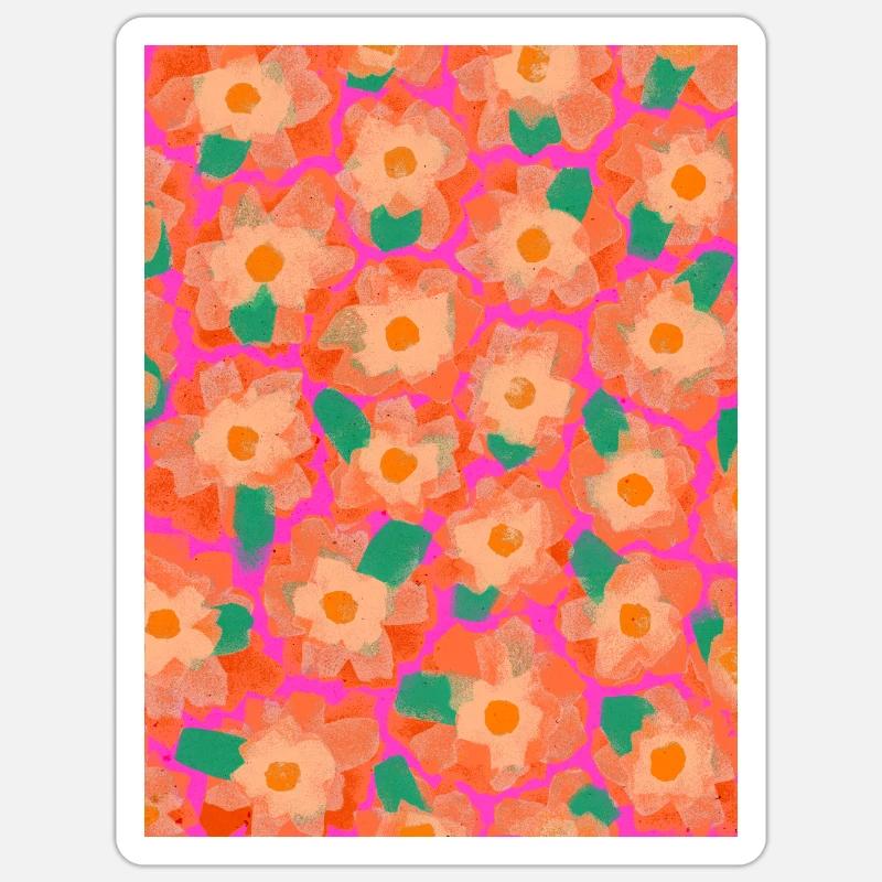 Cute Orange Flowers Pattern Sticker size S (10 x 10 cm)