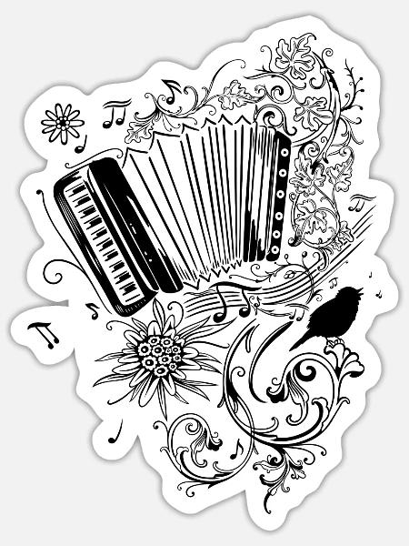 Akkordeon Volksmusik Musik - Sticker Größe S (10 x 10 cm) - Mattweiß