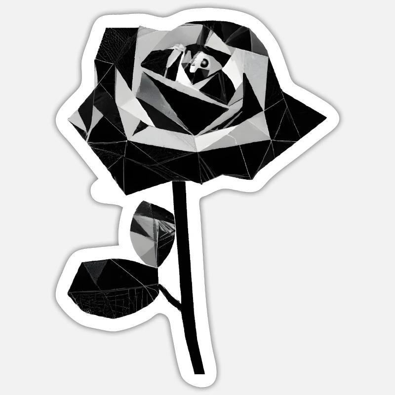 Polygone schwarze Rose - Sticker Größe S (10 x 10 cm) - Mattweiß