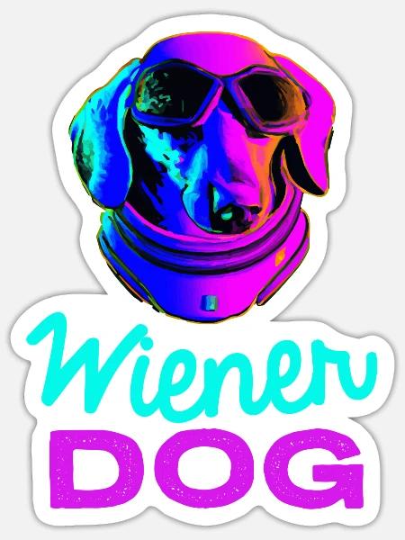 Wiener Dog Synthwave Hund Geschenk Retro - Sticker Größe S (10 x 10 cm) - Mattweiß