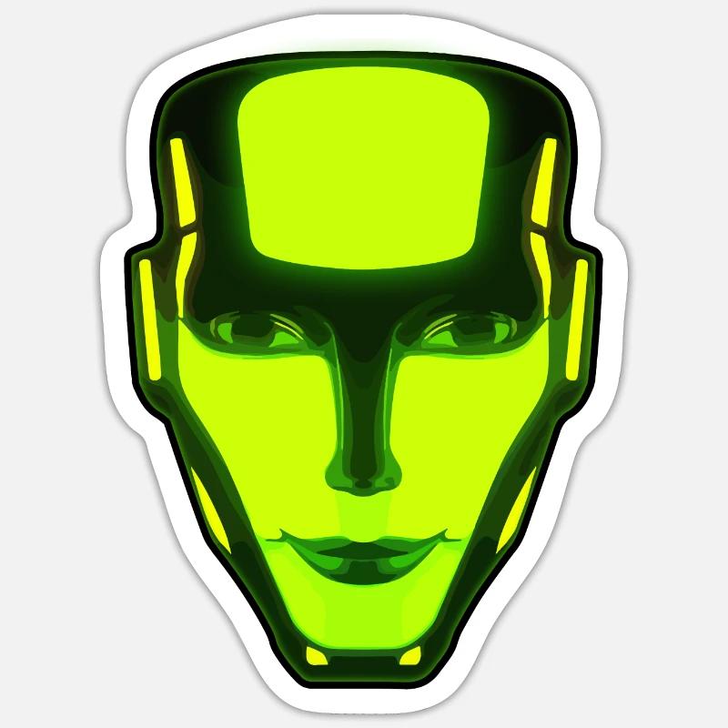 Neon Robot Face - Sticker size S (10 x 10 cm) - white matte
