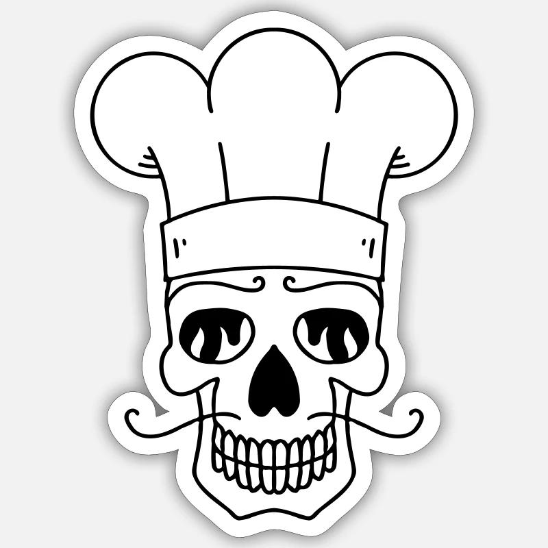 Crâne cuisinier - Sticker taille S (10 x 10 cm) - blanc mat