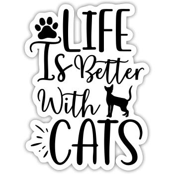 une vie meilleure avec les chats - Sticker taille S (10 x 10 cm) - blanc mat - Devant