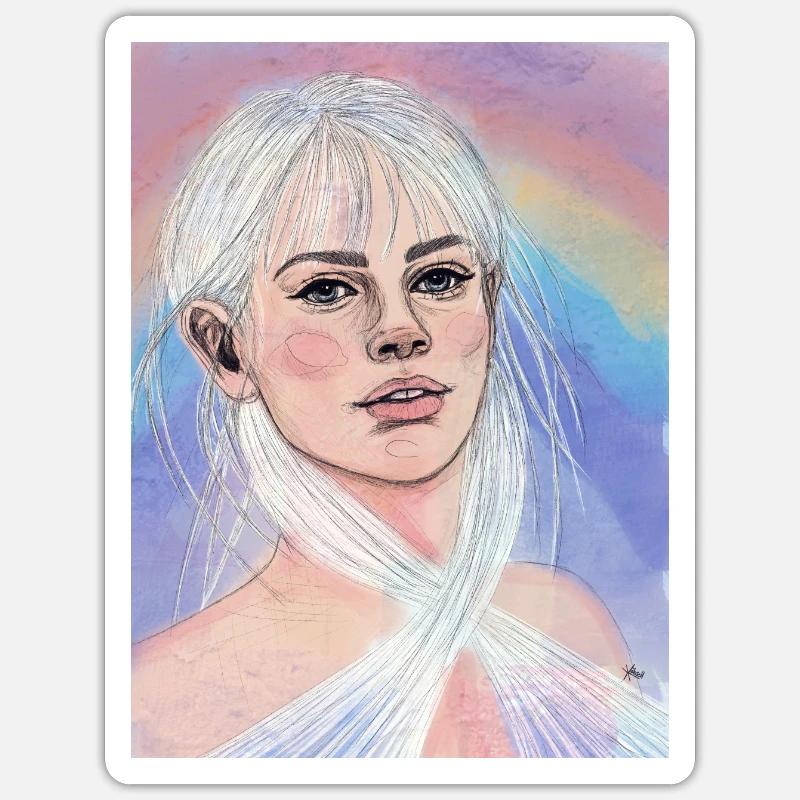 Frau mit Regenbogen - Sticker Größe S (10 x 10 cm) - Mattweiß