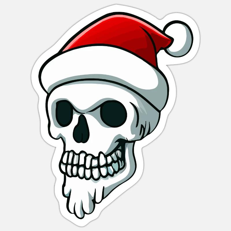 Schädel mit Weihnachtsmannmütze und Bart - Sticker Größe S (10 x 10 cm) - Mattweiß