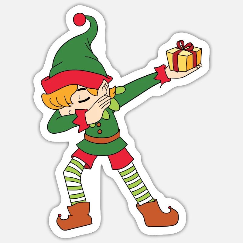 Dabbing Elf avec cadeau - Sticker taille S (10 x 10 cm) - blanc mat
