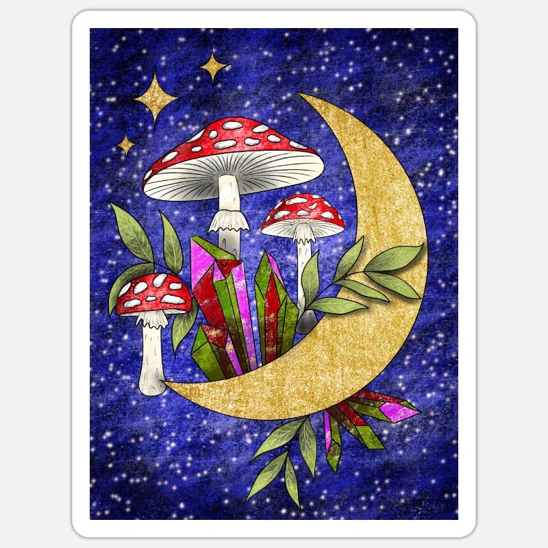 Champignons au clair de lune avec arrière-plan - Sticker taille S (10 x 10 cm) - blanc mat