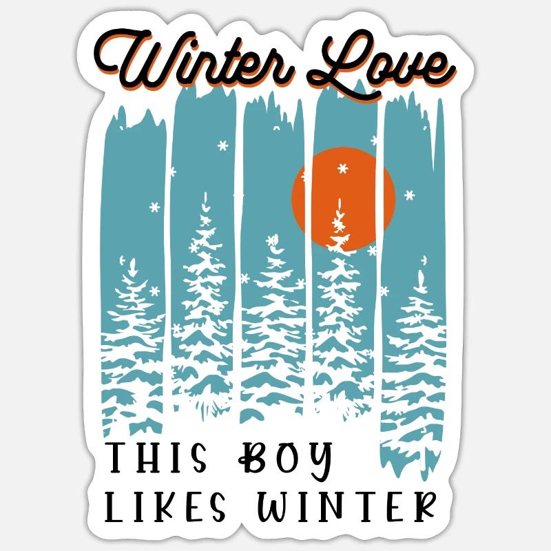 Junge mag Wintersaison Gemütliche Schneelandschaft Sticker Größe S (10 x 10 cm)