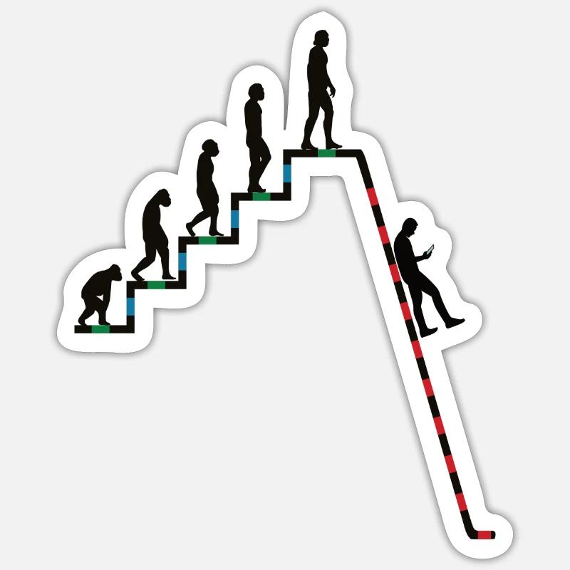 Evolution Richtung Abgrund - Sticker Größe S (10 x 10 cm) - Mattweiß