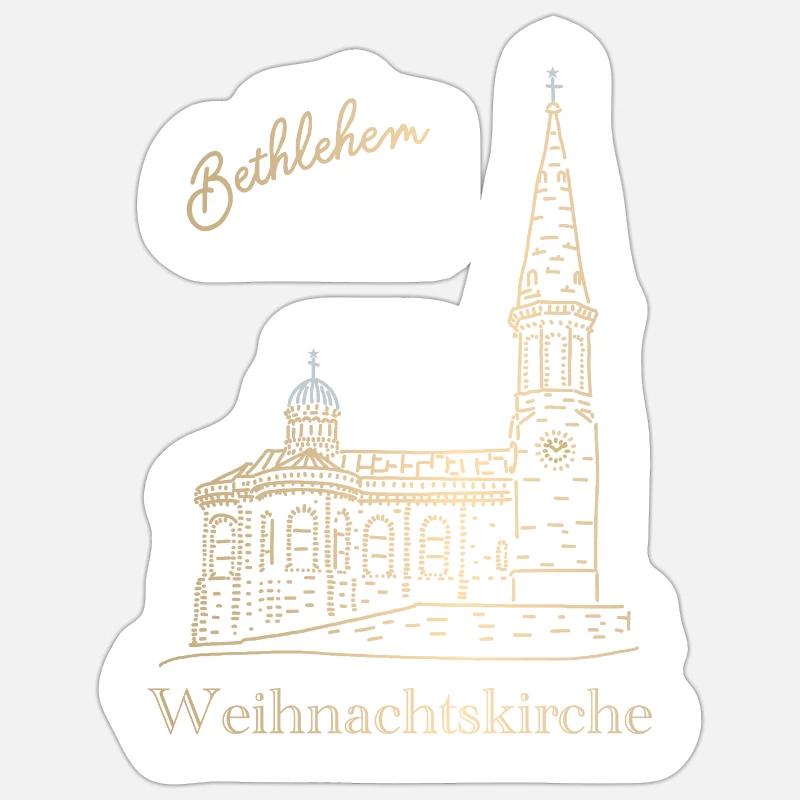 Weihnachtskirche Bethlehem Handzeichnung Sticker Größe S (10 x 10 cm)