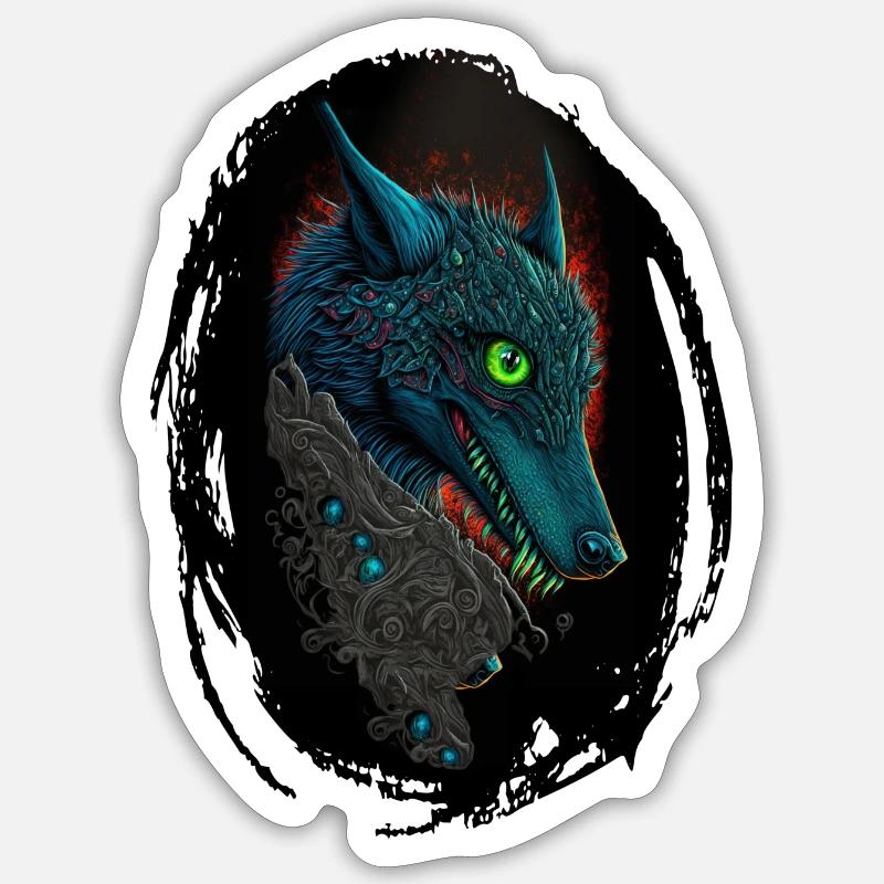 Blue Gothic Wolf - Sticker size S (10 x 10 cm) - white matte