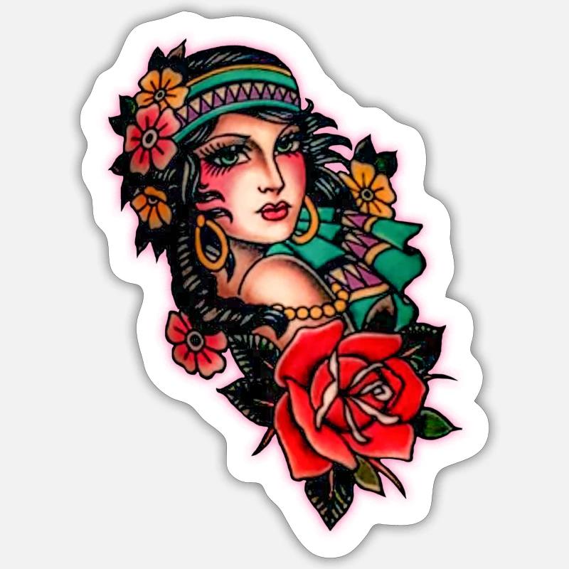 Pin Up Tattoo Gitana Mädchen Sticker Größe S (10 x 10 cm)