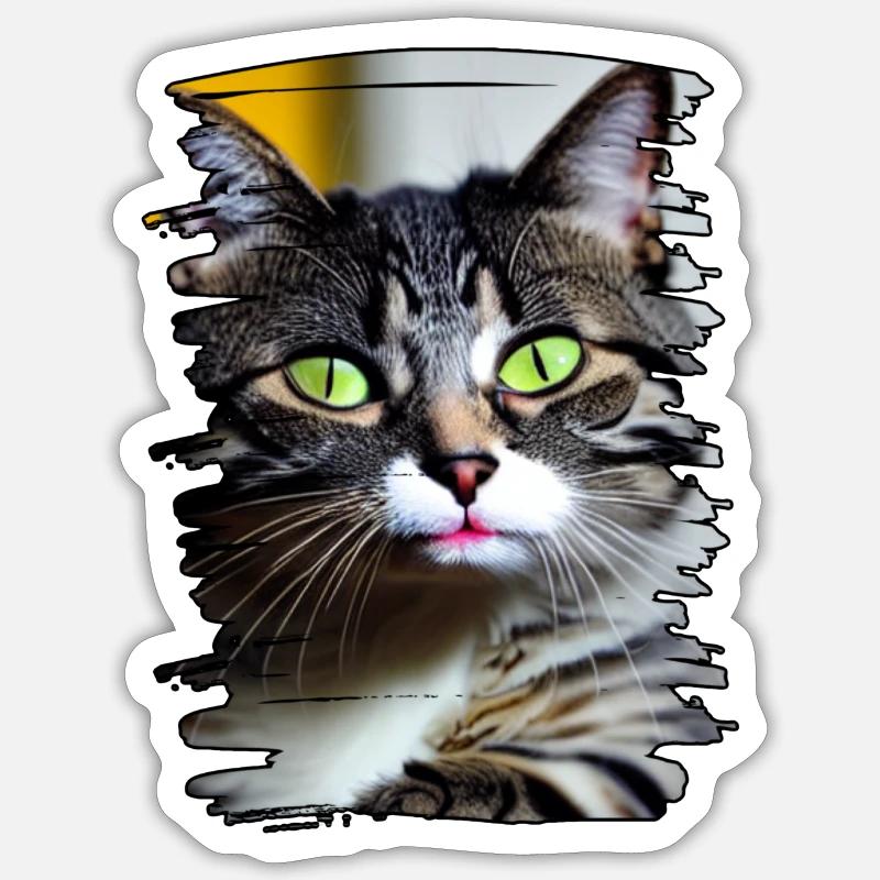Visage de chat - Sticker taille S (10 x 10 cm) - blanc mat