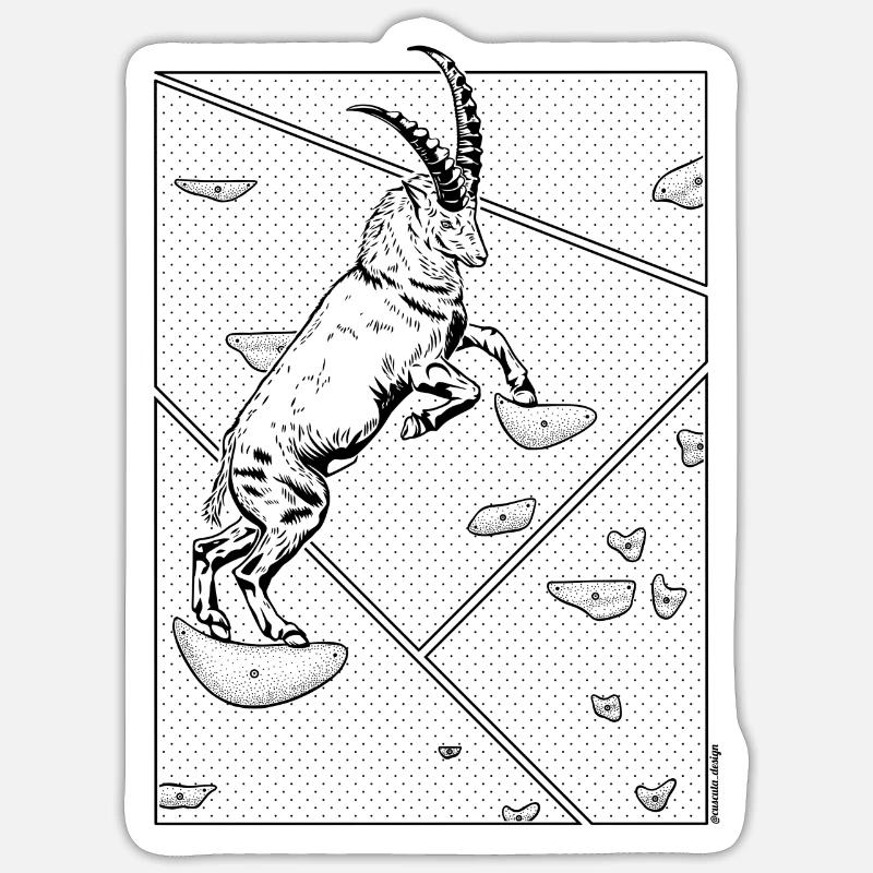 Boulder Steinbock - Schwarz - Sticker Größe S (10 x 10 cm) - Mattweiß