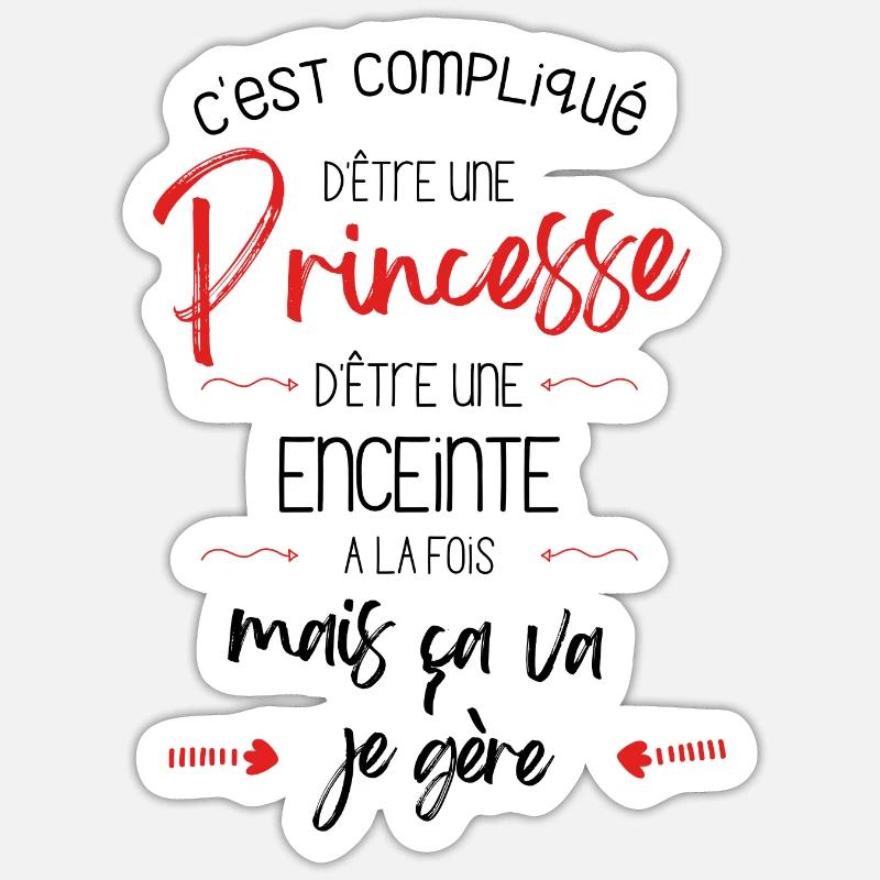 Princesse et Enceinte - Sticker taille S (10 x 10 cm) - blanc mat