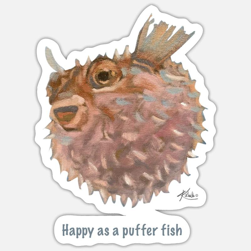 Happy puffer fish Sticker size S (10 x 10 cm)