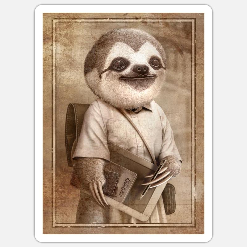 ÉTUDIANT SLOTH - Sticker taille S (10 x 10 cm) - blanc mat