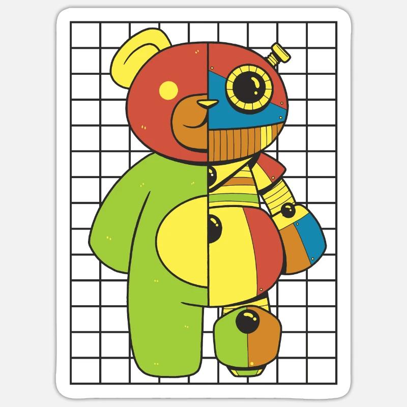 Ours en peluche, robot - Sticker taille S (10 x 10 cm) - blanc mat