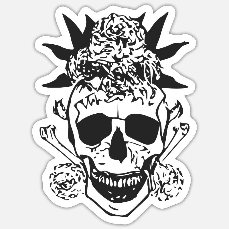 Crâne fleuri - Sticker taille S (10 x 10 cm) - blanc mat