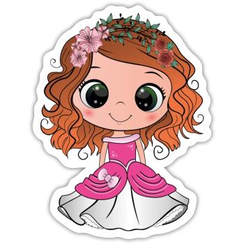 Princesse rousse aux yeux verts et une robe rose - Sticker taille S (10 x 10 cm) - blanc mat - Devant