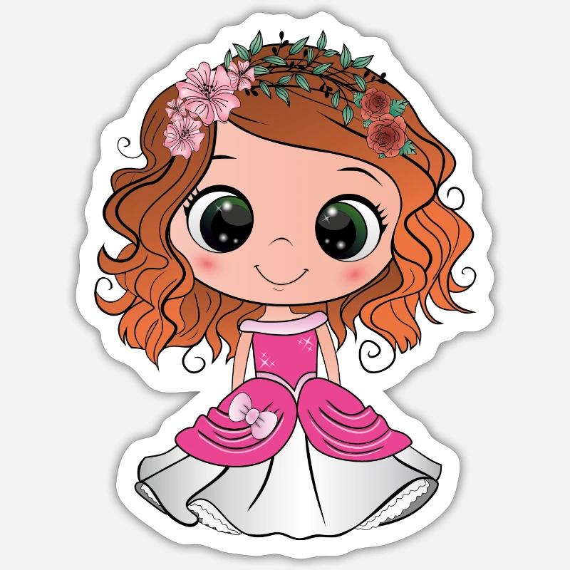 Princesse rousse aux yeux verts et une robe rose Sticker taille S (10 x 10 cm)