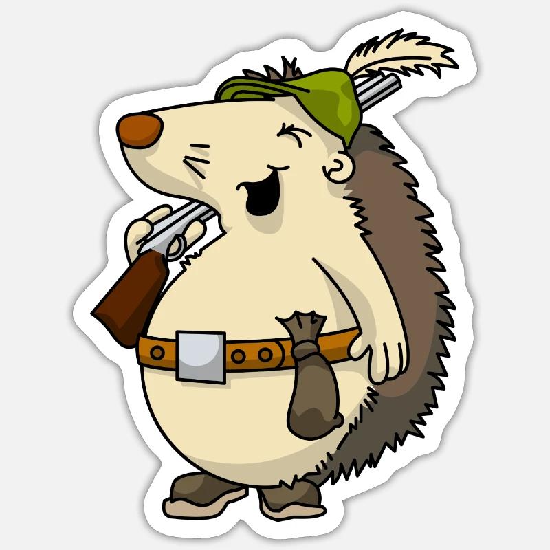 Chasseur hérisson - Sticker taille S (10 x 10 cm) - blanc mat