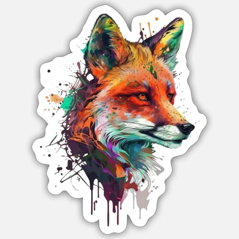 fuchs mit bunten farbklecksen - Sticker Größe S (10 x 10 cm) - Mattweiß