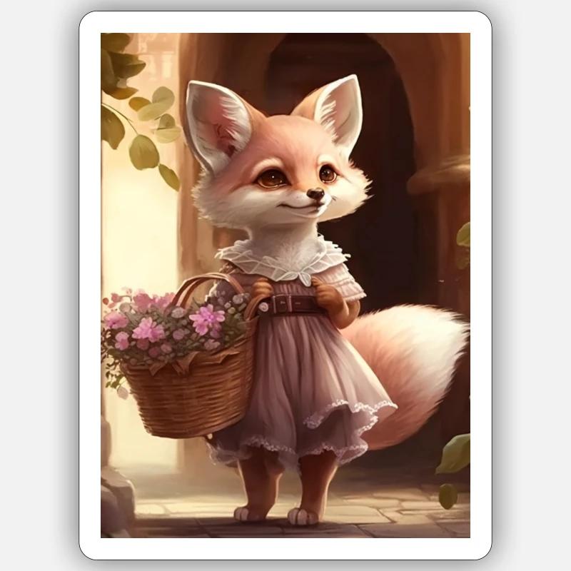 Füchsin mit Blumenkorb Geschenk Sticker Größe S (10 x 10 cm)