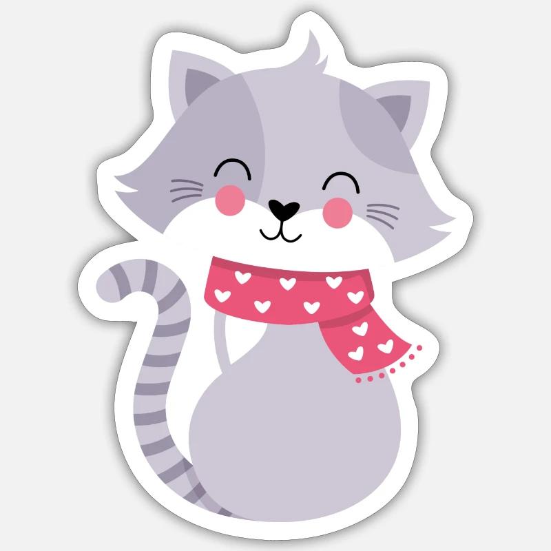 chat mignon - Sticker taille S (10 x 10 cm) - blanc mat