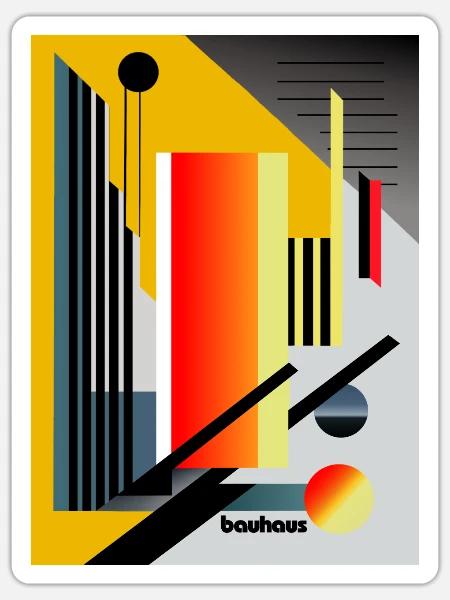 Gelbe und rote Illustration inspiriert vom Bauhaus - Sticker Größe S (10 x 10 cm) - Mattweiß