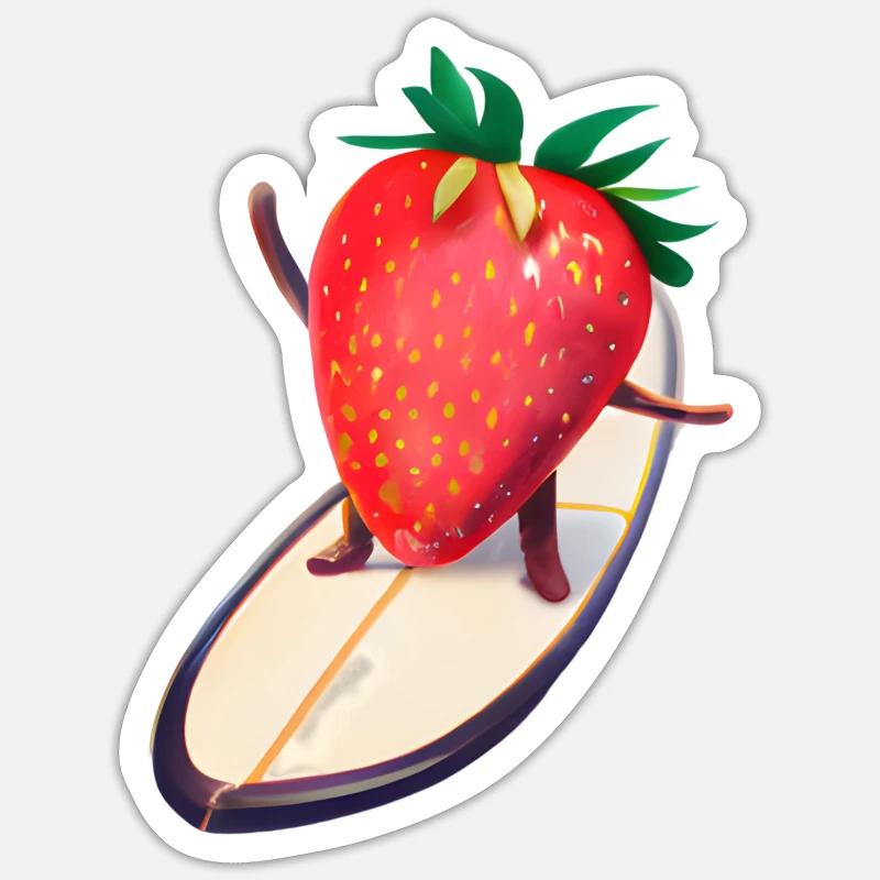 Fraise sur planche de surf - Sticker taille S (10 x 10 cm) - blanc mat