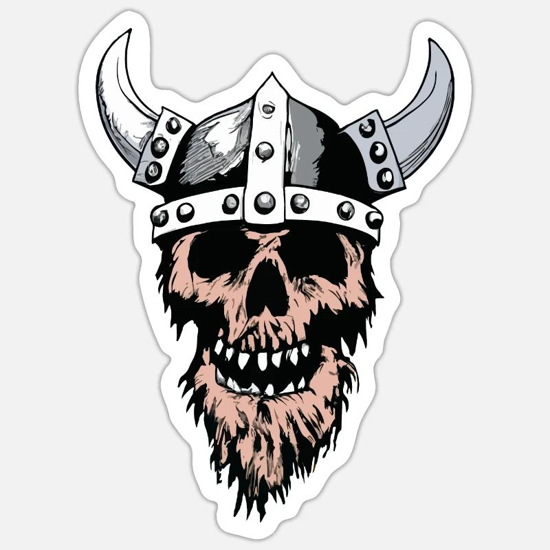 Wikinger Schädel / Kopf mit Helm und Bart Sticker Größe S (10 x 10 cm)