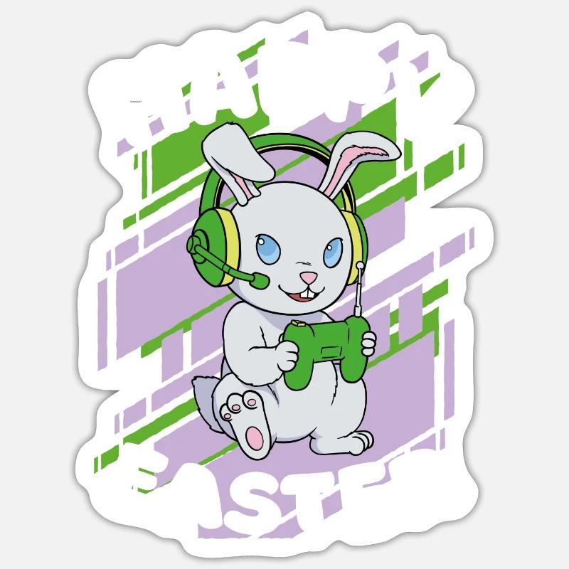 Happy Easter Day, Gamer Bunny, Easter Bunny, Game - Sticker size S (10 x 10 cm) - white matte