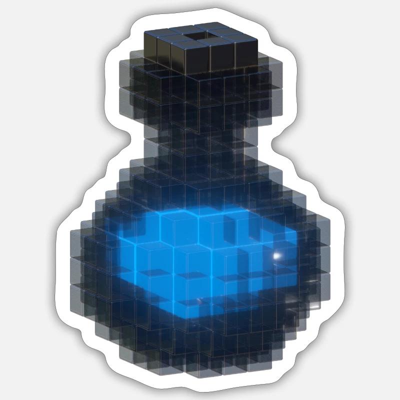 3D Design 3D Cube Black Bottle & Ocean Blue Potion Sticker size S (10 x 10 cm)