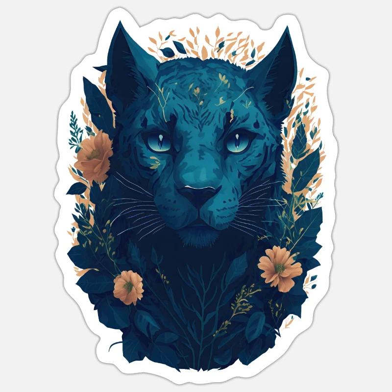 Grand chat avec des fleurs - Sticker taille S (10 x 10 cm) - blanc mat