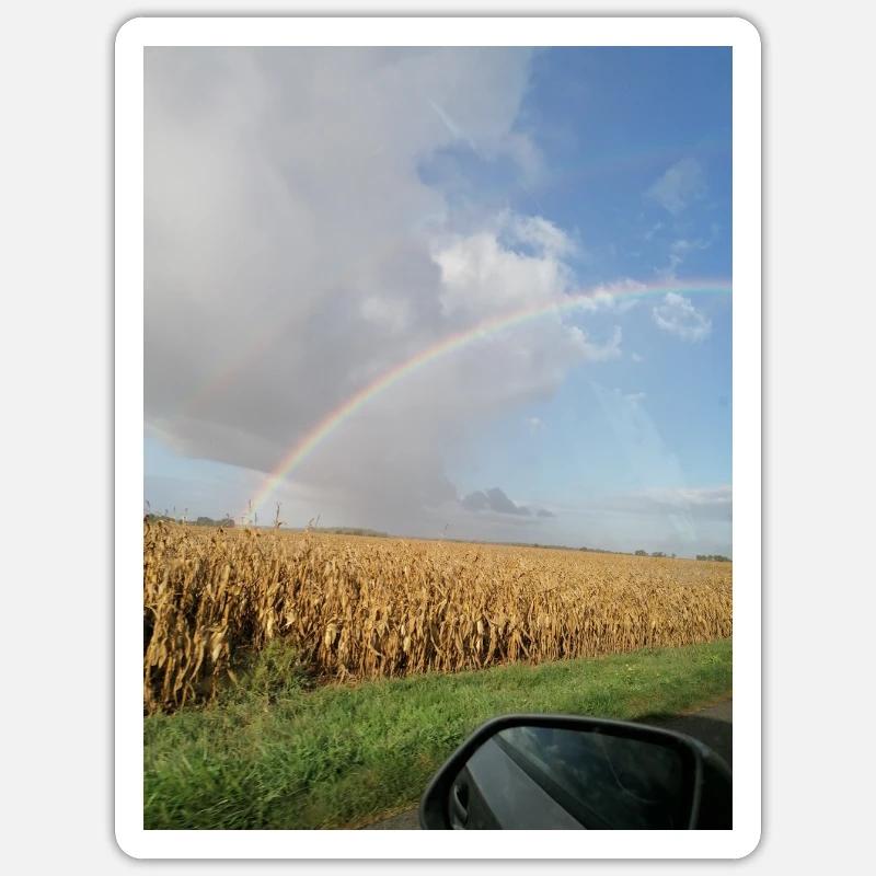 Rainbow on the road and wheat fields Sticker size S (10 x 10 cm)