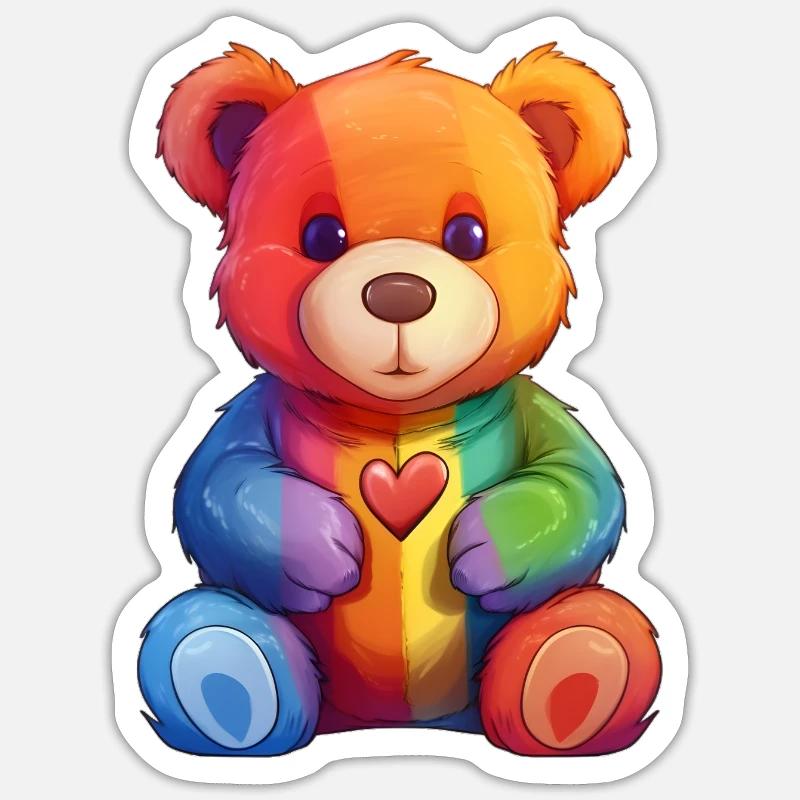 Rainbow Heart Bear Plush - Sticker size S (10 x 10 cm) - white matte