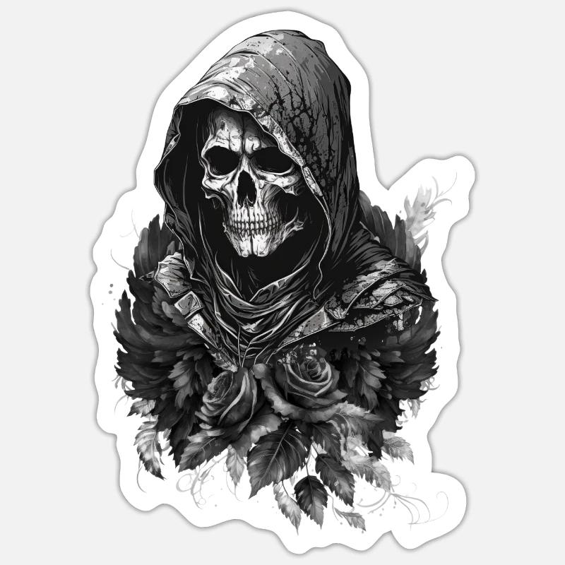 Gothic Flower Skull - Sticker Größe S (10 x 10 cm) - Mattweiß