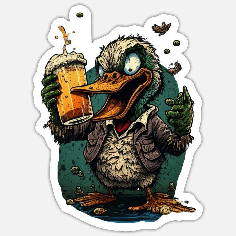 cool duck with beer - Sticker size S (10 x 10 cm) - white matte
