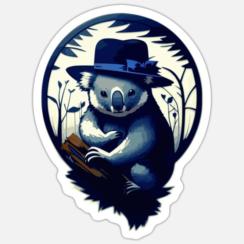 Koala mit Hut - Sticker Größe S (10 x 10 cm) - Mattweiß