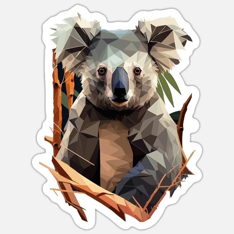 Mignon koala avec eucalyptus dans le style polygone Sticker taille S (10 x 10 cm)