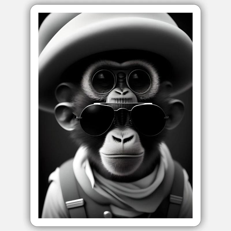 Singe cool - Sticker taille S (10 x 10 cm) - blanc mat