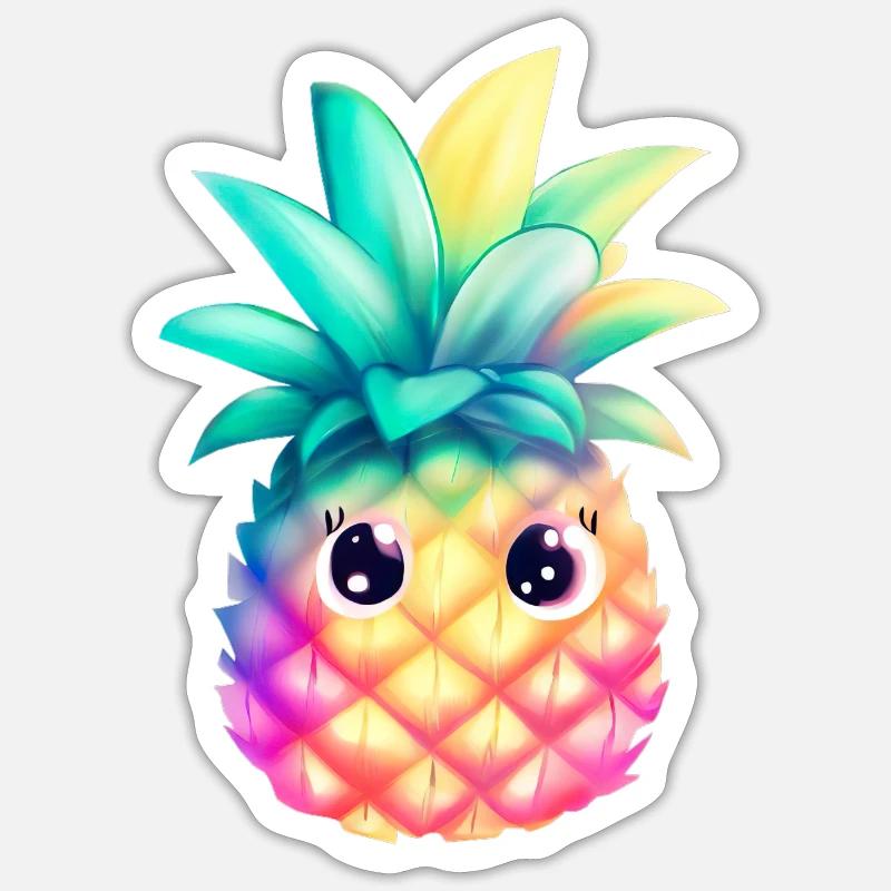 Mignon ananas coloré Fruit d’été cadeau de vacances Sticker taille S (10 x 10 cm)