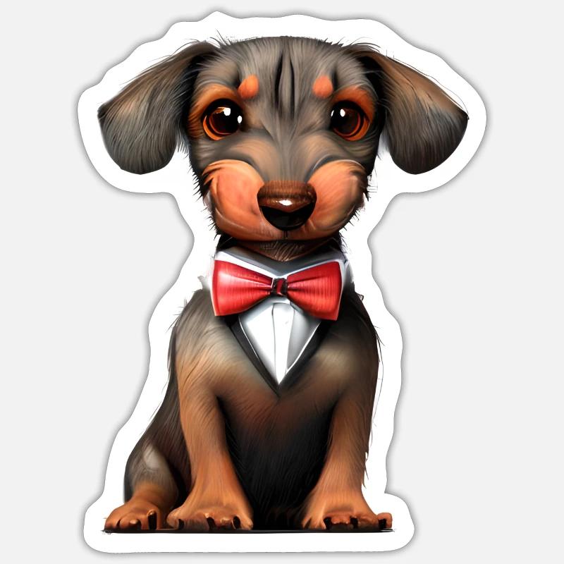 Teckel avec nœud papillon Teckel chiot Chiens - Sticker taille S (10 x 10 cm) - blanc mat