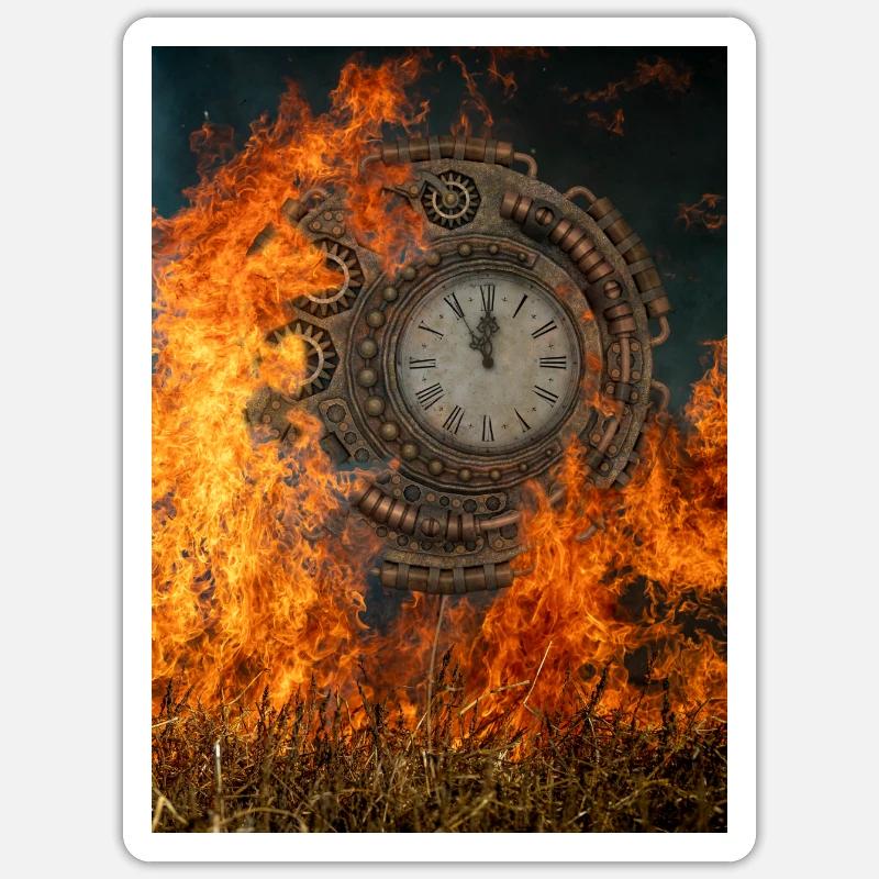 Fiery clock. Sticker size S (10 x 10 cm)